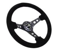 NRG Innovations - NRG Innovations Reinforced Steering Wheel (350mm / 3in. Deep) Blk Suede/Blk Stitch w/Black Circle Cutout Spokes - Image 2