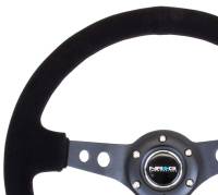 NRG Innovations - NRG Innovations Reinforced Steering Wheel (350mm / 3in. Deep) Blk Suede/Blk Stitch w/Black Circle Cutout Spokes - Image 3