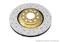 DBA 08-17 Mitsubishi Evo X Front Drilled & Slotted 5000 Series 2 Piece Rotor w/ Gold Hat