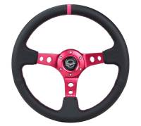 NRG Innovations - NRG Innovations Reinforced Steering Wheel (350mm/3in. Deep) Black Leather/ Fushia Center Mark/ Fushia Stitching - Image 1