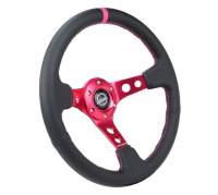 NRG Innovations - NRG Innovations Reinforced Steering Wheel (350mm/3in. Deep) Black Leather/ Fushia Center Mark/ Fushia Stitching - Image 2
