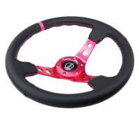 NRG Innovations - NRG Innovations Reinforced Steering Wheel (350mm/3in. Deep) Black Leather/ Fushia Center Mark/ Fushia Stitching - Image 3