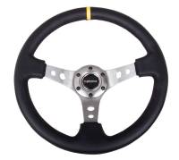 NRG Innovations - NRG Innovations Reinforced Steering Wheel (350mm / 3in. Deep) Blk Leather w/Gunmetal Cutout Spoke & Yellow CM - Image 1