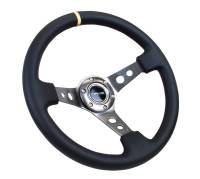 NRG Innovations - NRG Innovations Reinforced Steering Wheel (350mm / 3in. Deep) Blk Leather w/Gunmetal Cutout Spoke & Yellow CM - Image 2