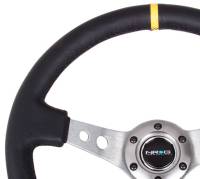 NRG Innovations - NRG Innovations Reinforced Steering Wheel (350mm / 3in. Deep) Blk Leather w/Gunmetal Cutout Spoke & Yellow CM - Image 3