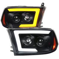Spec'D Tuning Products - Spec-D 2009-2018 Dodge RAM 1500 / 2019-2021 RAM Classic/ 2010-2018 RAM 2500 3500 Switchback Sequential LED C-Bar Projector Headlights (Matte Black Housing/Clear Lens) - Image 1