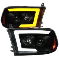 Spec'D Tuning Products - Spec-D 2009-2018 Dodge RAM 1500 / 2019-2021 RAM Classic/ 2010-2018 RAM 2500 3500 Switchback Sequential LED C-Bar Projector Headlights (Black Housing/Smoke Lens) - Image 1