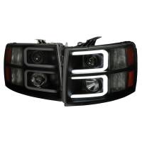 Spec'D Tuning Products - Spec-D 2007-2013 Chevrolet Silverado 1500/ 2007-2014 Silverado 2500HD 3500HD Dual LED C-Bar Projector Headlights (Black Housing/Smoke Lens) - Image 1