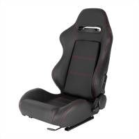 Spec'D Tuning Products - Spec-D Fully Reclinable Black PVC Leather Red Stitch Bucket Racing Seat w/ Sliders - Driver Side Only - Image 1