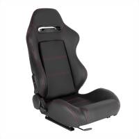 Spec'D Tuning Products - Spec-D Fully Reclinable Black PVC Leather Red Stitch Bucket Racing Seat w/ Sliders - Passenger Side Only - Image 1