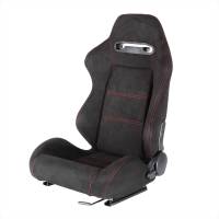 Spec'D Tuning Products - Spec-D Fully Reclinable Black Suede Red Stitch Bucket Racing Seat w/ Sliders - Driver Side Only - Image 1