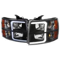 Spec'D Tuning Products - Spec-D 2007-2013 Chevrolet Silverado 1500/ 2007-2014 Silverado 2500HD 3500HD LED Bar Factory Style Headlights w/ Amber Reflector (Matte Black Housing/Clear Lens) - Image 1