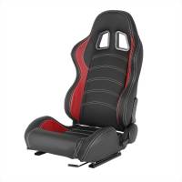 Spec'D Tuning Products - Spec-D Fully Reclinable Black & Red PVC Leather Bucket Racing Seat w/ Sliders - Driver Side Only - Image 1