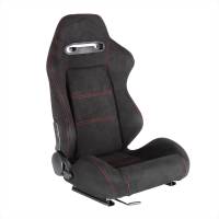 Spec'D Tuning Products - Spec-D Fully Reclinable Black Suede Red Stitch Bucket Racing Seat w/ Sliders - Passenger Side Only - Image 1
