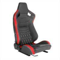 Spec'D Tuning Products - Spec-D Fully Reclinable Black & Red PVC Leather White Stitch Bucket Racing Seat w/ Sliders - Passenger Side Only - Image 1