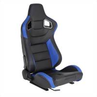 Spec'D Tuning Products - Spec-D Fully Reclinable Black & Blue PVC Leather Carbon Fiber Style Bucket Racing Seat w/ Sliders - Passenger Side Only - Image 1