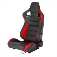 Spec'D Tuning Products - Spec-D Fully Reclinable Black & Red PVC Leather Carbon Fiber Style Bucket Racing Seat w/ Sliders - Driver Side Only - Image 1