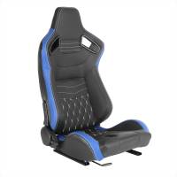 Spec'D Tuning Products - Spec-D Fully Reclinable Black & Blue PVC Leather White Stitch Bucket Racing Seat w/ Sliders - Passenger Side Only - Image 1