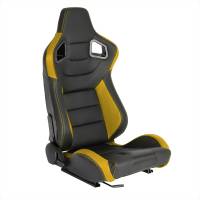 Spec'D Tuning Products - Spec-D Fully Reclinable Black & Yellow PVC Leather Carbon Fiber Style Bucket Racing Seat w/ Sliders - Passenger Side Only - Image 1