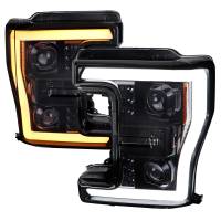 Spec'D Tuning Products - Spec-D 2017-2019 Ford F-250 F-350 F-450 F-550 Switchback LED C-Bar Projector Headlights (Glossy Black Housing/Smoke Lens) - Image 1