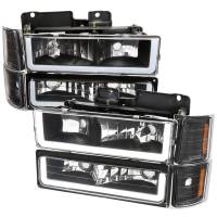 Spec'D Tuning Products - Spec-D 1994-1998 Chevrolet Silverado/Tahoe/Suburban/C10 Factory Style Headlights w/LED Strip and Bumper & Corner Lights (Matte Black Housing/Clear Lens) - Image 1