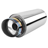 Spec'D Tuning Products - Spec-D Universal 2.5" Inlet/4" Outlet Stainless Steel Spiral Flow Exhaust Muffler w/ Slanted Burnt Tip - Image 1