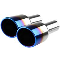 Spec'D Tuning Products - Spec-D Universal 2.5" Inlet/4.125" Outlet Chrome Stainless Steel Angled Burnt Blue Exhaust Tips - 2PC - Image 1