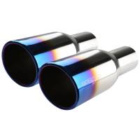 Spec'D Tuning Products - Spec-D Universal 2.5" Inlet/3.875" Outlet Chrome Stainless Steel Angled Burnt Blue Exhaust Tips - 2PC - Image 1