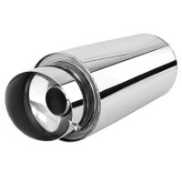 Spec'D Tuning Products - Spec-D Universal 2.5" Inlet/4" Outlet Stainless Steel Spiral Flow Exhaust Muffler w/ Slanted Tip - Image 1