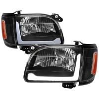 Spec'D Tuning Products - Spec-D 2001-2004 Toyota Tacoma LED Bar Factory Style Headlights w/ Corner Lamps and Amber Reflector (Matte Black Housing/Clear Lens) - Image 1