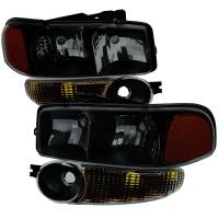Spec'D Tuning Products - Spec-D 1999-2006 GMC Sierra 1500/2500/3500 Denali/2000-2006 Yukon/Yukon XL Denali Factory Style Headlights and Bumper Lights (Matte Black Housing/Smoke Lens) - Image 1