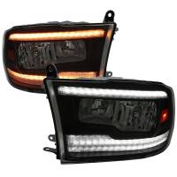 Spec'D Tuning Products - Spec-D 2009-2018 Dodge RAM 1500/2010-2018 RAM 2500 3500 Dual Switchback Sequential LED Bar Factory Style Headlights (Matte Black Housing/Smoke lens) - Image 1