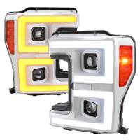 Spec'D Tuning Products - Spec-D 2017-2019 Ford F-250/F-350/F-450/F-550 LED C-Bar Projector Headlights w/ Switchback Sequential Turn Signals (White Housing/Clear Lens) - Image 1