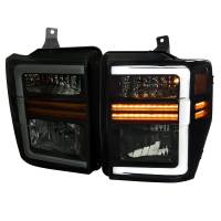 Spec'D Tuning Products - Spec-D 2008-2010 Ford F-250/F-350/F-450/F-550 Super Duty LED Sequential Signal Factory Style Headlights (Matte Black Housing/Smoke Lens) - Image 1