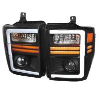 Spec'D Tuning Products - Spec-D 2008-2010 Ford F-250/F-350/F-450/F-550 Super Duty Projector Headlights w/ LED Sequential Turn Signal (Matte Black Housing/Clear Lens) - Image 1