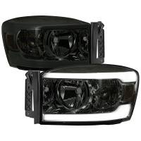 Spec'D Tuning Products - Spec-D 2006-2008 Dodge RAM 1500/ 2006-2009 RAM 2500 3500 LED Bar Factory Style Crystal Headlights (Chrome Housing/Smoke Lens) - Image 1