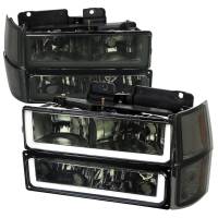 Spec'D Tuning Products - Spec-D 1994-1998 Chevrolet Silverado/Tahoe/Suburban/C10 Factory Style Headlights w/LED Strip and Bumper & Corner Lights (Chrome Housing/Smoke Lens) - Image 1