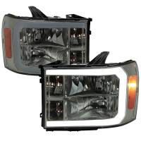 Spec'D Tuning Products - Spec-D 2007-2013 GMC Sierra 1500/ 2007-2014 1500HD 2500HD 3500HD LED Bar Factory Style Headlights (Chrome Housing/Smoke Lens) - Image 1