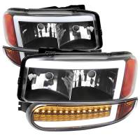 Spec'D Tuning Products - Spec-D 1999-2006 GMC Sierra Denali/2007 Sierra Classic Denali/2000-2006 Yukon/XL Denali Factory Style Headlights with LED Sequential Turn Signal Bumper Lights (Matte Black Housing/Clear Lens) - Image 1