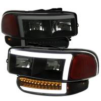 Spec'D Tuning Products - Spec-D 1999-2006 GMC Sierra Denali/2007 Sierra Classic Denali/2000-2006 Yukon/XL Denali Factory Style Headlights with LED Sequential Turn Signal Bumper Lights (Matte Black Housing/Smoke Lens) - Image 1