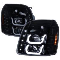Spec'D Tuning Products - Spec-D 2007-2014 GMC Yukon/Yukon XL 1500/2500 LED U-Bar Projector Headlights (Glossy Black Housing/Light Smoke Lens) - Image 1