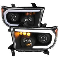 Spec'D Tuning Products - Spec-D 2007-2013 Toyota Tundra/2008-2017 Sequoia Retro Style LED Tube Projector Headlights with LED Turn Signals (Matte Black Housing/Clear Lens) - Image 1