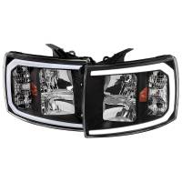 Spec'D Tuning Products - Spec-D 2007-2013 Chevrolet Silverado 1500/ 2007-2014 Silverado 2500HD 3500HD LED C-Bar Factory Style Headlights w/ Amber Reflector (Matte Black Housing/Clear Lens) - Image 1