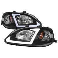 Spec'D Tuning Products - Spec-D 1999-2000 Honda Civic Coupe/Sedan LED Bar Factory Style Headlights (Matte Black Housing/Clear Lens) - Image 1