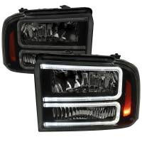 Spec'D Tuning Products - Spec-D 2005-2007 Ford F-250/F-350/F-450/F-550 Super Duty Dual LED C-Bar Factory Style Headlights (Matte Black Housing/Smoke Lens) - Image 1