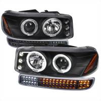 Spec'D Tuning Products - Spec-D 1999-2006 GMC Sierra/ 2000-2006 Yukon/Yukon XL Dual Halo Projector Headlights with LED Sequential Turn Signal Bumper Lights (Matte Black Housing/Clear Lens) - Image 1
