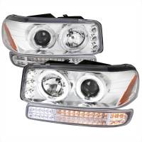 Spec'D Tuning Products - Spec-D 1999-2006 GMC Sierra/ 2000-2006 Yukon/Yukon XL Dual Halo Projector Headlights with LED Sequential Turn Signal Bumper Lights (Chrome Housing/Clear Lens) - Image 1