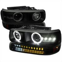 Spec'D Tuning Products - Spec-D 1999-2002 Chevrolet Silverado/ 2000-2006 Chevrolet Tahoe/Suburban Dual Halo Projector Headlights with LED Sequential Turn Signal Bumper Lights (Black Housing/Smoke Lens) - Image 1