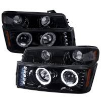 Spec'D Tuning Products - Spec-D 2004-2012 Chevrolet Colorado/GMC Canyon Dual Halo Projector Headlights with Corner Turn Signal Bumper Lights (Glossy Black Housing/Smoke Lens) - Image 1