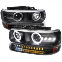 Spec'D Tuning Products - Spec-D 1999-2002 Chevrolet Silverado/ 2000-2006 Chevrolet Tahoe/Suburban Dual Halo Projector Headlights with LED Sequential Turn Signal Bumper Lights (Matte Black Housing/Clear Lens) - Image 1